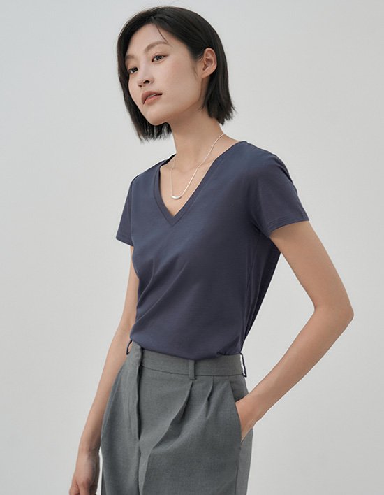 [와이잭] W_씬 져지 브이넥 반소매 티셔츠 (115gsm) 4종 (택1)