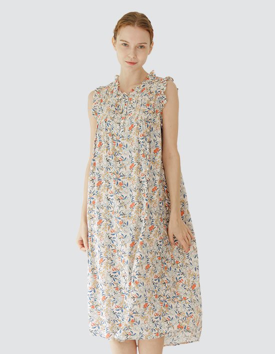 [라페어] 라임 오렌지 플라워 인견 프릴 원피스