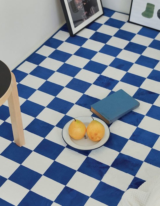 [더러그]레트로 체커보드 사각 러그 블루 13종 (택1)