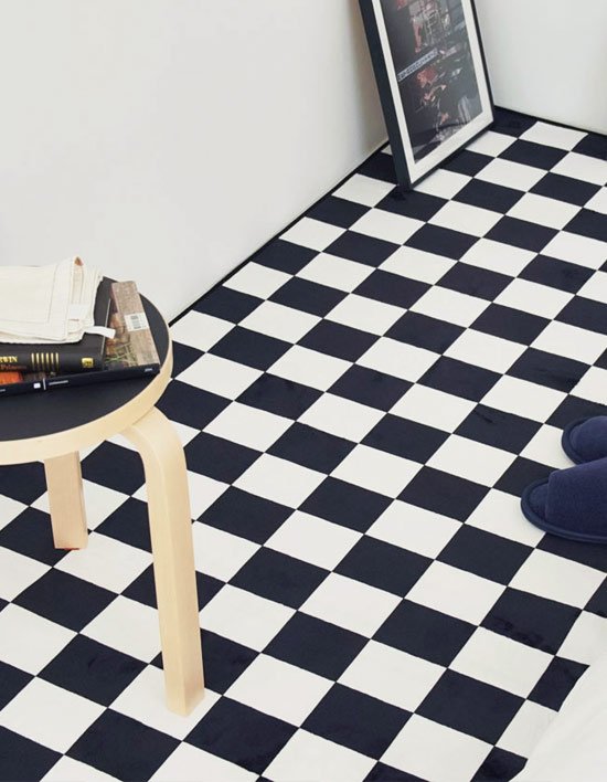 [더러그]레트로 체커보드 사각 러그 블랙 13종 (택1)