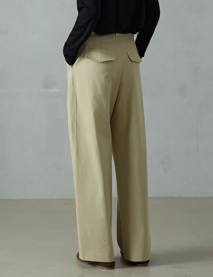 [레슈엠] 클래식 코튼 컷라인 와이드 슬랙스