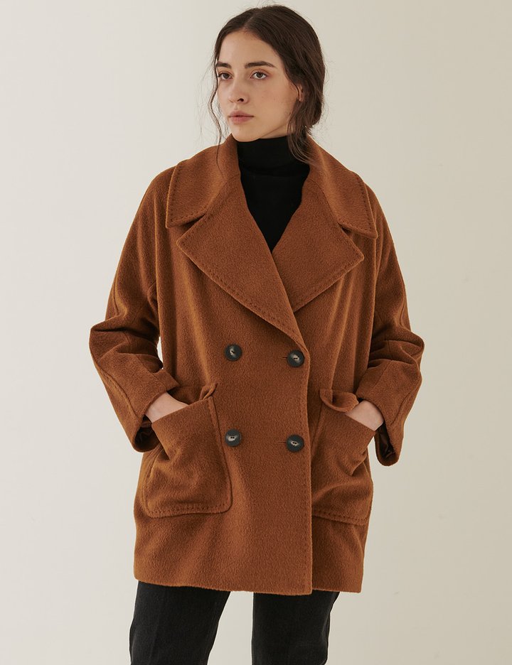 [피브레노] 오버사이즈 하프 코트 - 앙고라 브라운