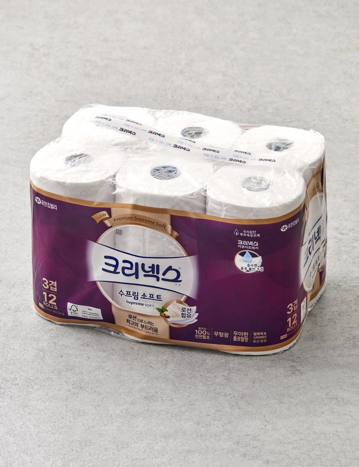 [크리넥스] 3겹 천연펄프 수프림 소프트 화장지 (27m X 12롤)