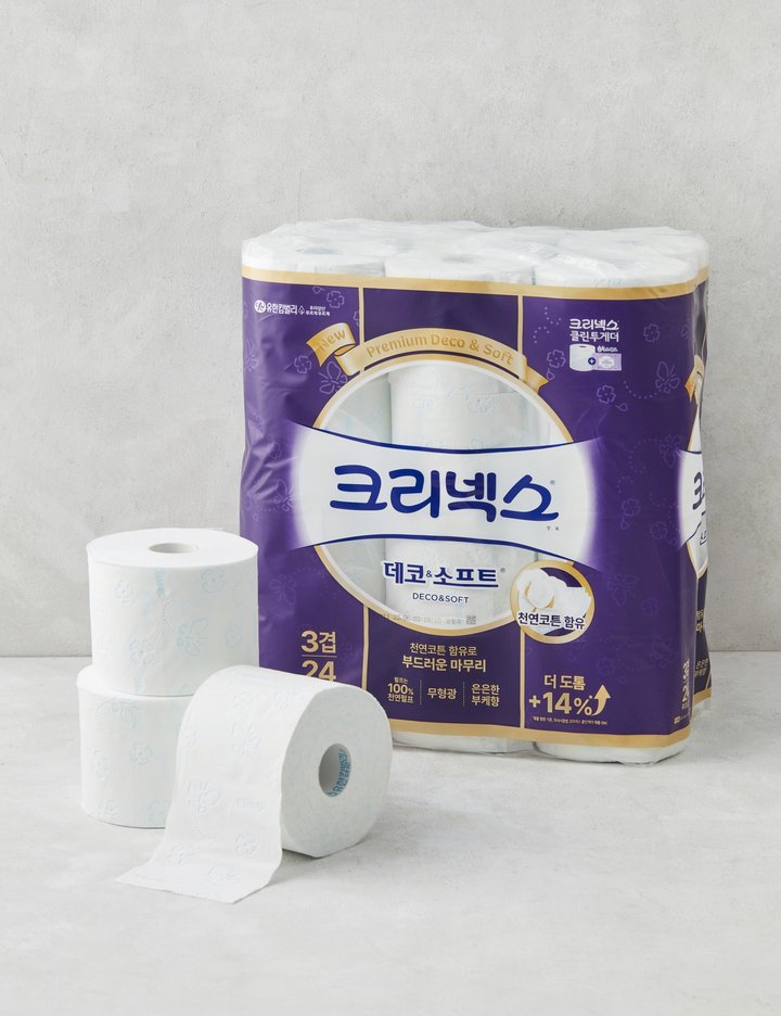 [크리넥스] 3겹 천연펄프 데코앤소프트 화장지 34m X 24롤