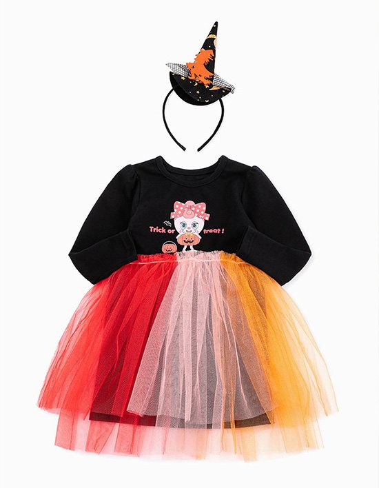 [오즈키즈] 브레드이발소 위치컵케이크 유아 할로윈 원피스 블랙 (머리띠 세트)