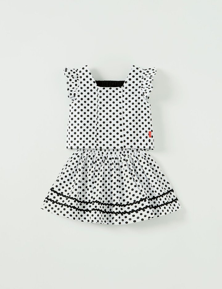 [오즈키즈] 도트프릴 여아 상하복 세트 화이트