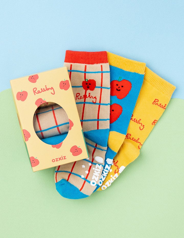 [오즈키즈] 블루애플 유아 양말 3종 패키지 세트 블루