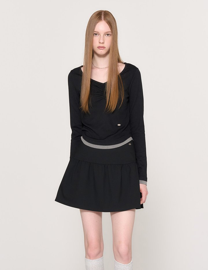 [제너럴아이디어] V넥 셔링 레이어드 티셔츠 2COL / WBD3L01514