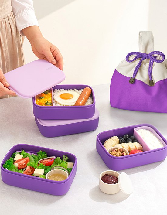 [실리팟] 실리콘 투고 런치 박스/도시락통+보냉백 (4P세트)