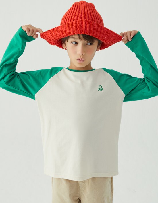 [베네통키즈] 공용 긴팔 티셔츠 크림