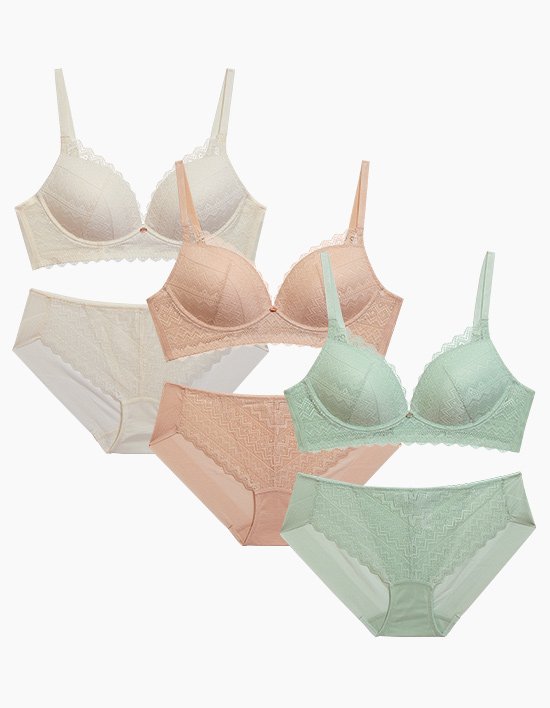 [원더브라] 로맨틱 레이스 노와이어 브라팬티 6종 세트