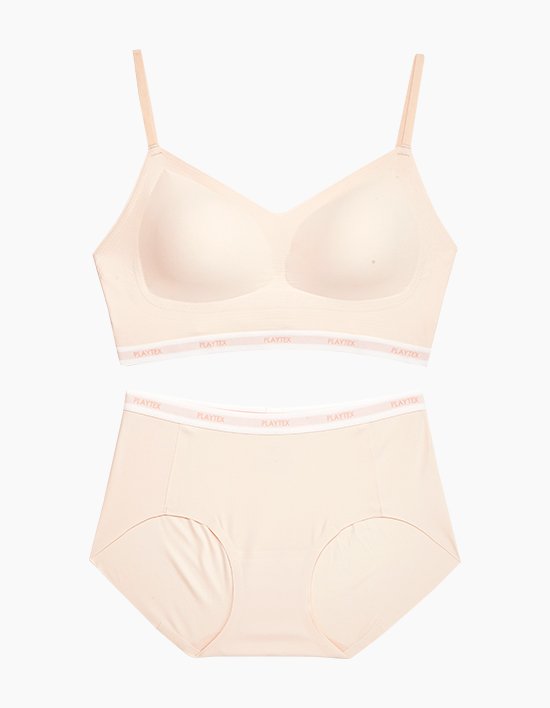 [플레이텍스] 노와이어 퓨징크롭탑 브라팬티 세트