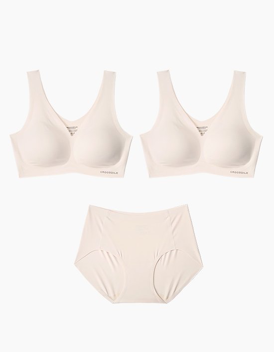 [크로커다일 감탄브라] 소프트핏 패드일체형 브라2+팬티1 3종