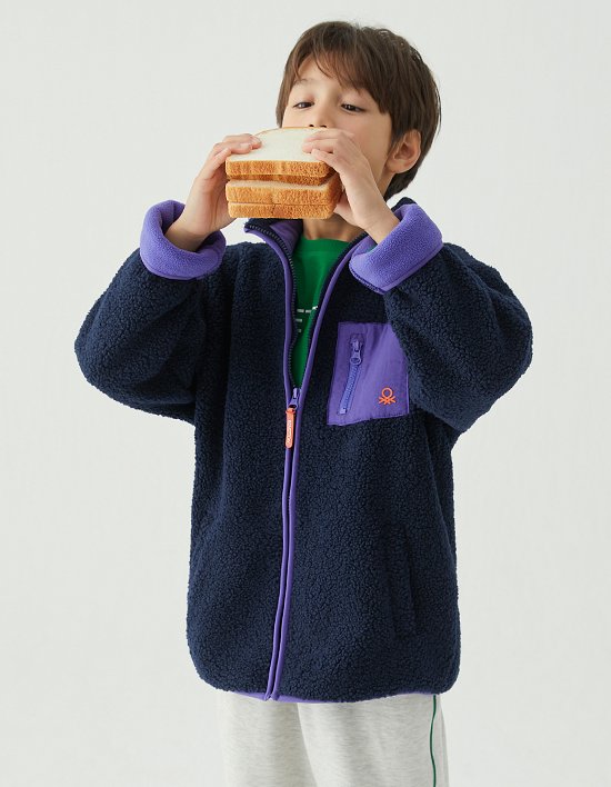 [베네통키즈] 공용 하이넥 플리스자켓 네이비