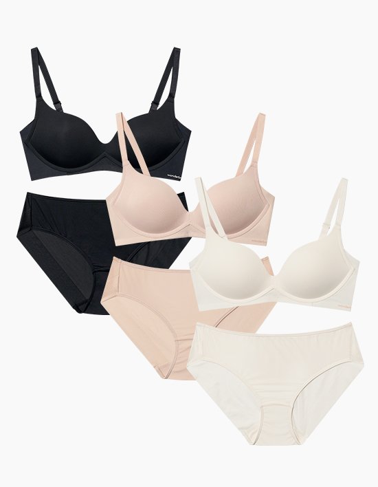 [원더브라] 일체형 볼륨 몰드 노와이어 브라팬티 6종 세트