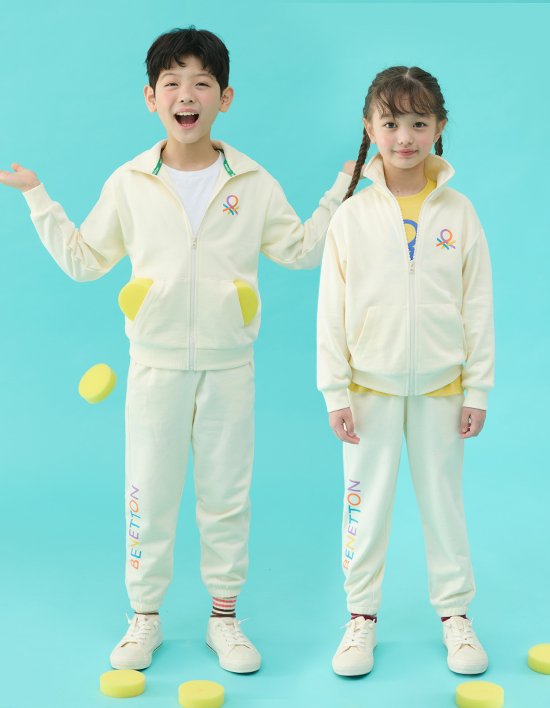 [베네통키즈] 공용 셋업 세트 크림