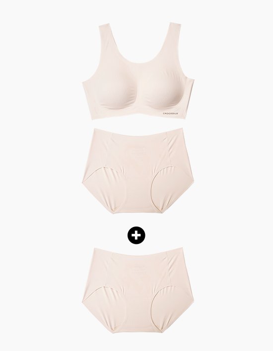 [크로커다일 감탄브라] 소프트핏 U/V/스트랩 패드일체형 브라1+팬티2 3종