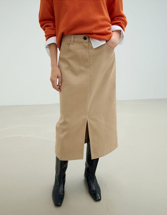 [ONE] 코듀로이 H 스커트_베이지