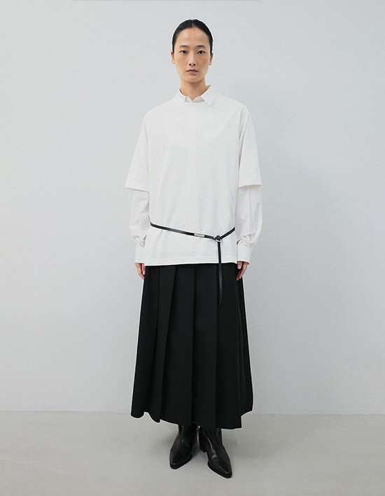 [ONE] 플리츠 플레어 스커트_블랙