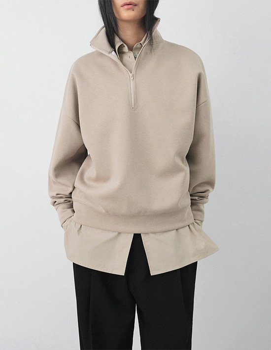 [ONE] 하프 집업 맨투맨_모카