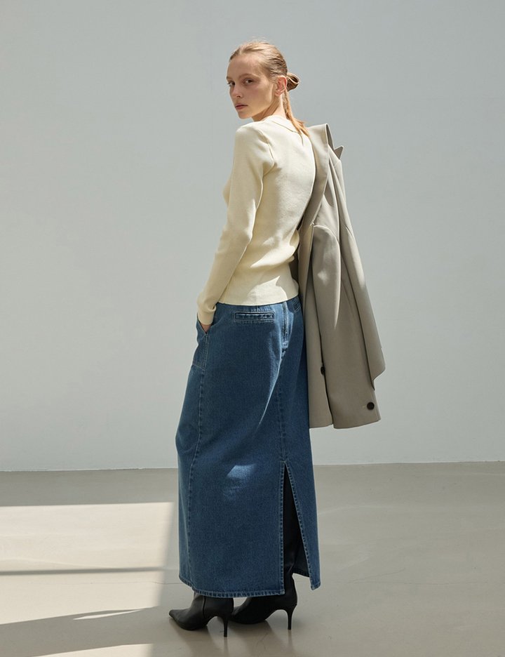 [ONE] 맥시 H 데님 스커트