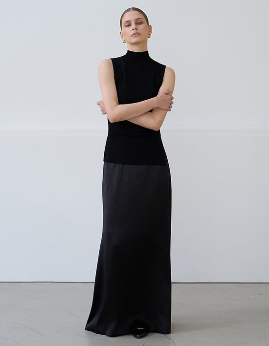 [르쏭드비] 사틴 실크 스커트 (제트 블랙) 3종 (택1)