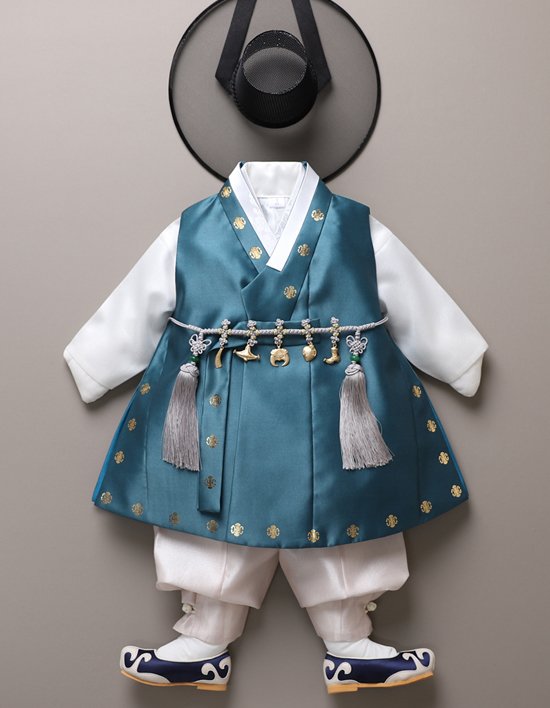 [꼬까한복] 반짝금박답호 블루그린 남아한복