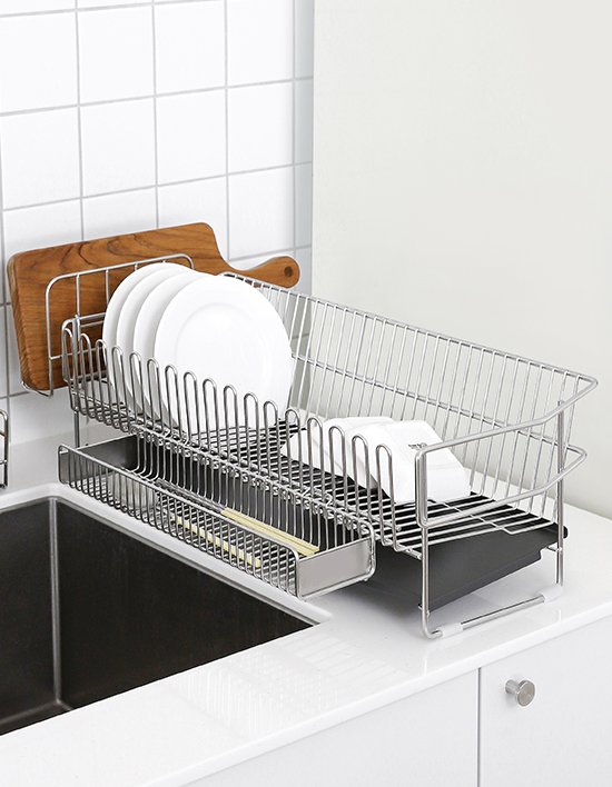 [네이쳐리빙] 연마제NO 슬림 올스텐 물빠짐 식기건조대(수저통,도마받침 포함) (단품)