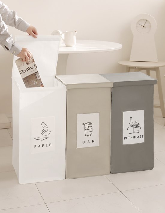 [네이쳐리빙] 더길어진 반전매력 재활용 분리수거함 3P(뚜껑형)