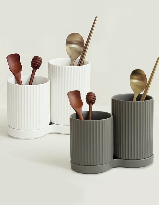 [네이쳐리빙] 플리츠 물빠짐 도자기 수저통 2구 2종 (택1)