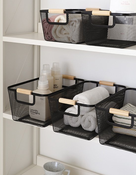 [네이쳐리빙] 우드핸들 메쉬 사각 바구니 2종 (택1)