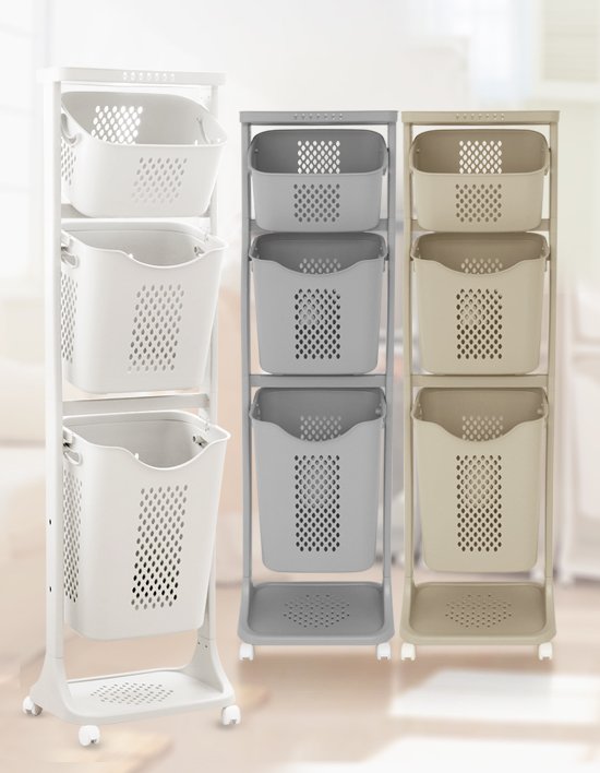 [네이쳐리빙] 점보 트롤리 스윙 3단 빨래바구니 4종 (택1)