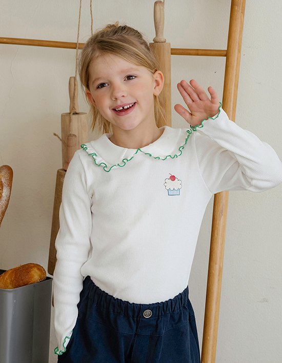 [마이리틀스타] 컵케이크 골지 티셔츠 - 화이트