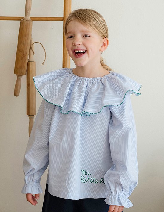 [마이리틀스타] 레터링 스트라이프 블라우스 - 스카이블루