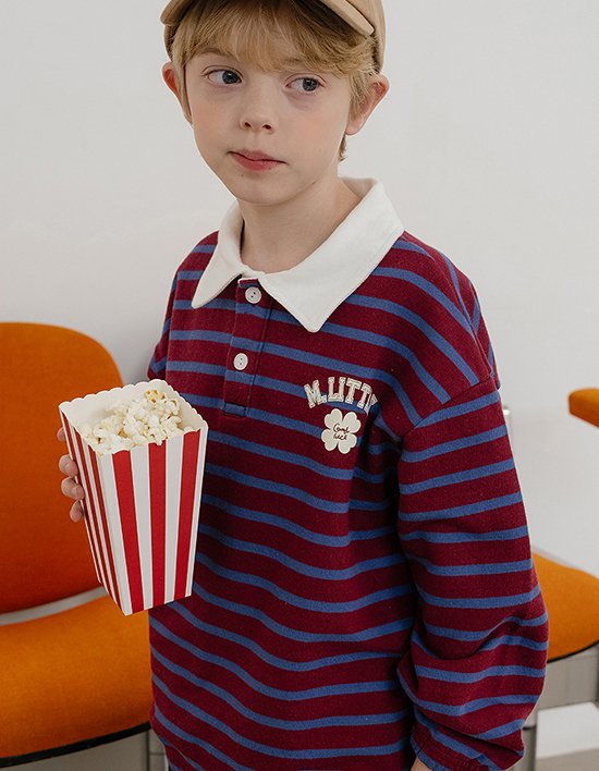 [마이리틀스타] 클로버 스트라이프 맨투맨 - 와인