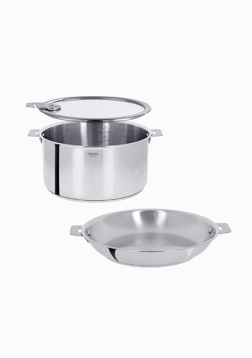 [크리스텔] CASTELINE 멀티 20cm 2종 세트(냄비, 팬+플랫리드) (20cm 멀티 냄비, 프라이팬 세트)