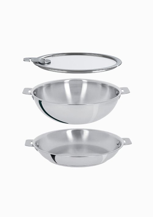 [크리스텔] CASTELINE 2종 세트(28cm 멀티 웍, 팬, 플랫뚜껑) (28cm 멀티 웍,프라이팬 세트)