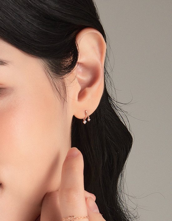 [티르리르] 14K 핑크골드 글로리아 큐빅 귀걸이 (핑크골드)