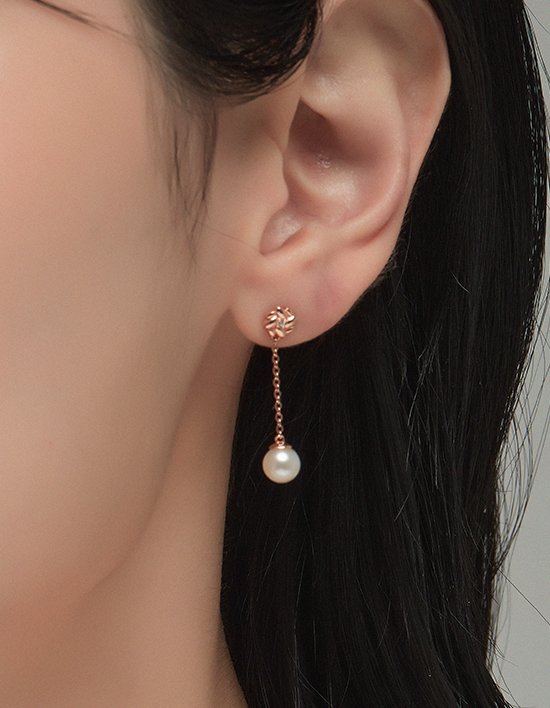 [티르리르] 14K 핑크골드 스텔라 피오레 진주 귀걸이 (핑크골드)