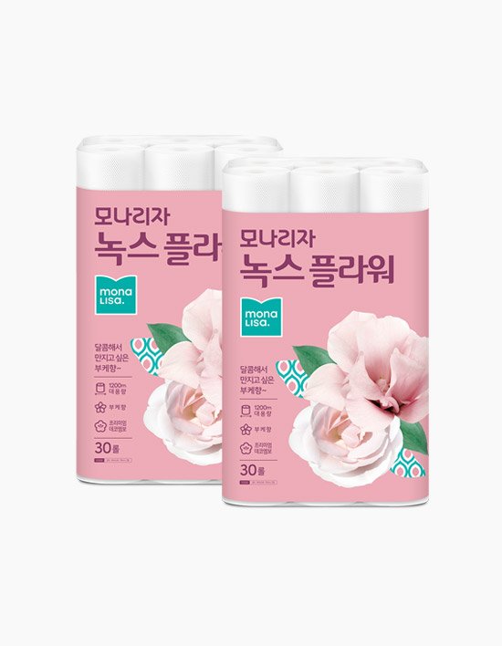 [모나리자] 물에 잘 녹는 녹스 플라워 2겹 화장지 (40m X 30롤 X 2팩)
