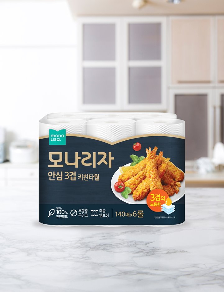 [모나리자] 무형광 안심 3겹 키친타올 (140매 X 6롤) (안심 3겹 키친타올 140매 6롤)
