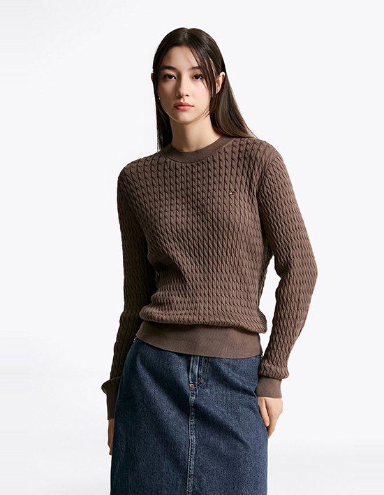 [타미힐피거 우먼] 크루넥 케이블 스웨터 HOT COCO