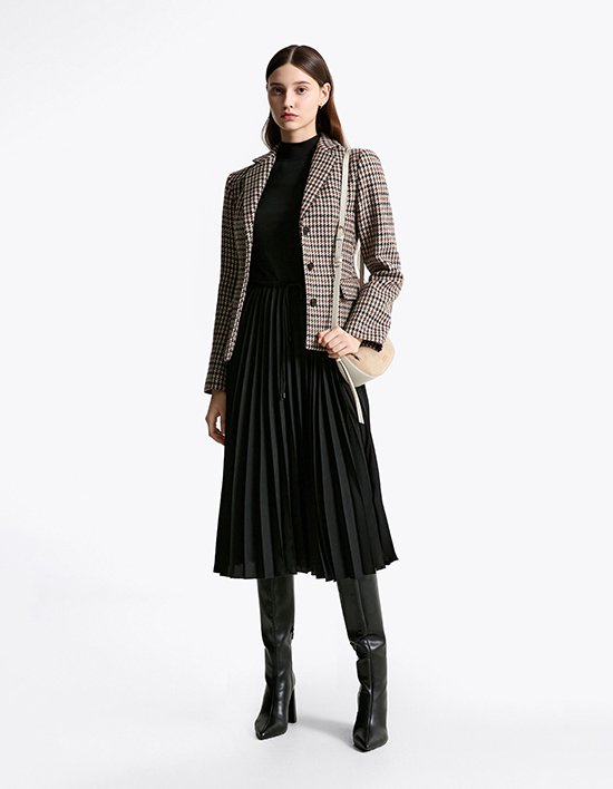 [타미힐피거 우먼] 믹스 플리츠 원피스 BLACK