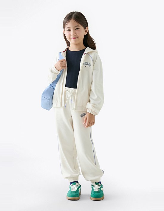 [타미힐피거 키즈] 바시티 후드 집업 IVORY SILK