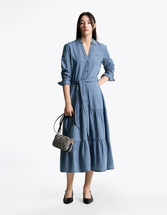 [타미힐피거 우먼] 샴브레이 미디 원피스 BLUE