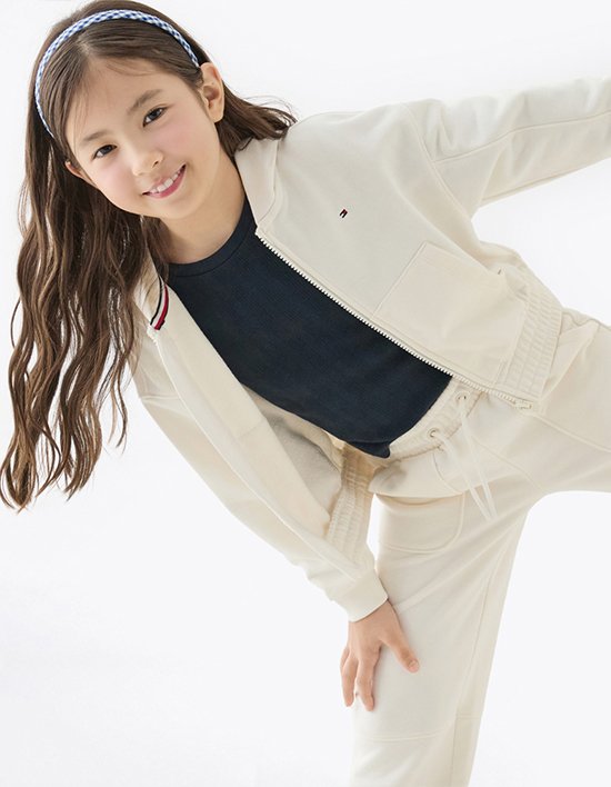 [타미힐피거 키즈] 퍼프 프린트 후드집업 IVORY