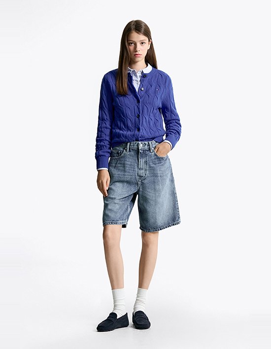 [타미힐피거 우먼] 소프트 울 케이블 크루넥 가디건 BLUE