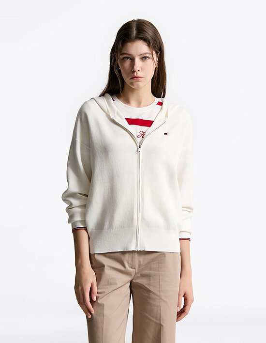 [타미힐피거 우먼] 후드 집업 가디건 IVORY