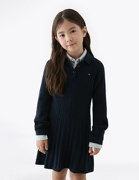 [타미힐피거 키즈] 케이블 스웨터 원피스 DARK NIGHT NAVY