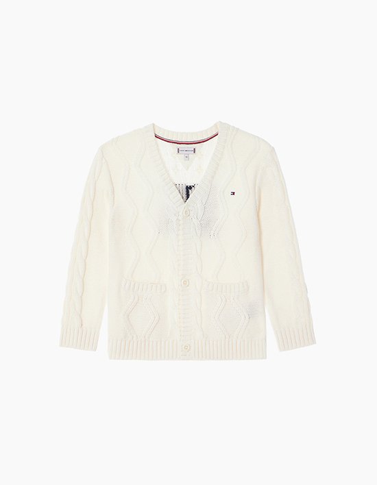 [타미힐피거 키즈] [베이비] 브이넥 케이블 가디건 IVORY SILK